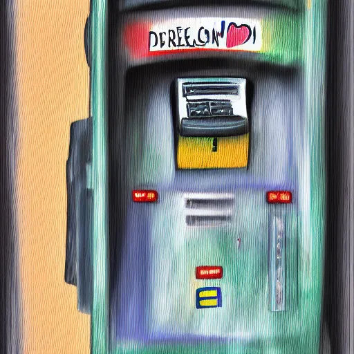 Prompt: digital painting of a dragon talking in a payphone