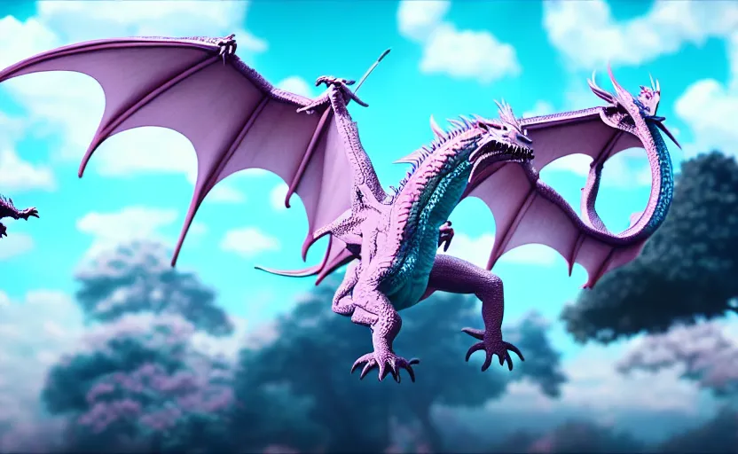 Image similar to a pastel color flying japanese manga dragon, extremely intricate and detailed 8 k cinematic lighting, hyper realism