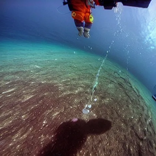 Prompt: GoPro photo in the deepest place of the ocean