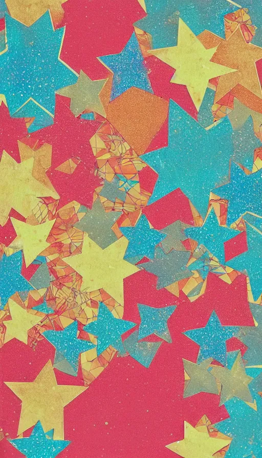 Image similar to a beautiful scrapbook by bhare art, superrare trending, scrapbook paper collage, warm, mediterranean, stars, sharp focus, colorful refracted sparkles and lines, soft light