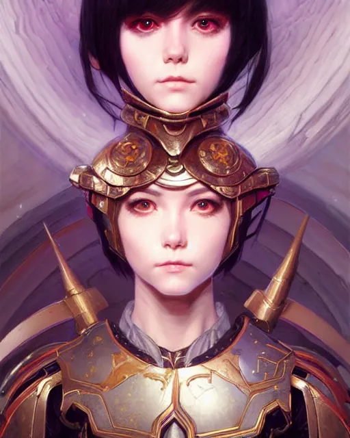 Image similar to portrait of beautiful cute young maiden girl with short white hairs in warhammer armor, art by ( ( ( kuvshinov ilya ) ) ) and wayne barlowe and gustav klimt and artgerm and wlop