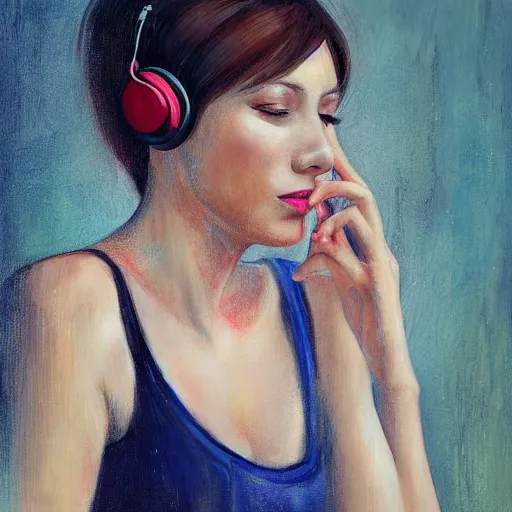 Image similar to a beautiful woman listening to music by Anna Nikonova