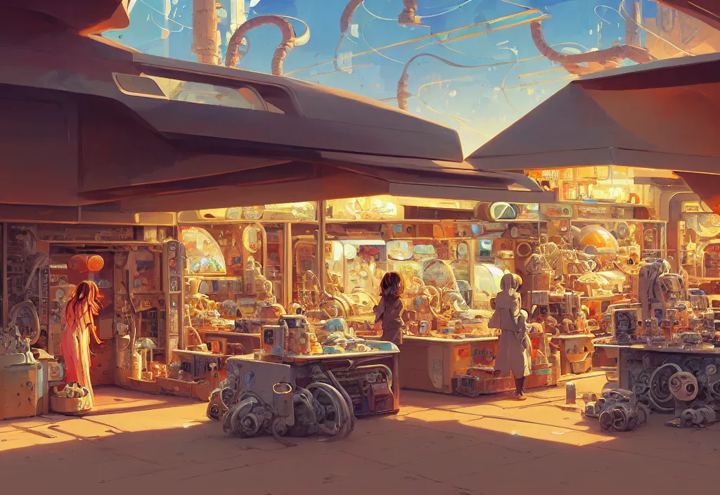 Prompt: chubby futuristic shop in the desert surrounded by two metal boxes, intricate oil painting, high detail illustration, sharp high detail, manga and anime 1 9 9 9, official fanart behance hd artstation by jesper ejsing and makoto shinkai, 4 k,