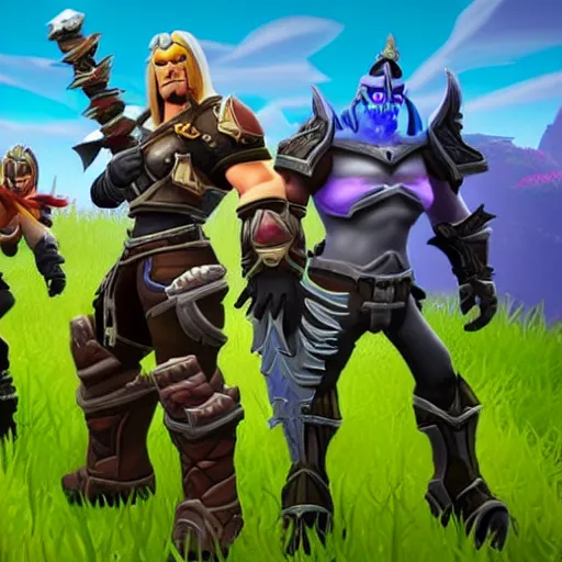 Image similar to world of warcraft in the style of fortnite