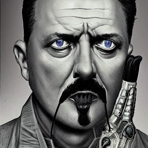 Prompt: Portrait of Igor Ivanovich Strelkov while he is calling for war mobilization, photo-realistic, 2K, highly detailed, bodyhorror by H.R.Giger, tends to have fractal structure