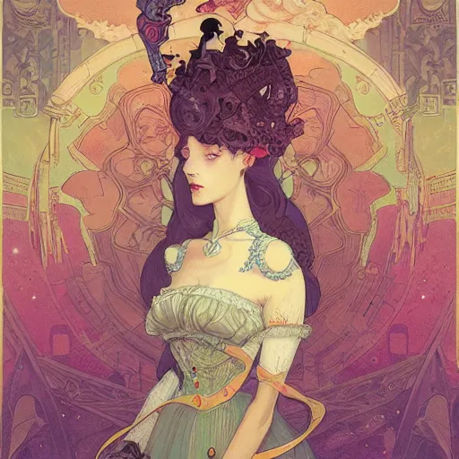 Image similar to portrait of a victorian era duc, princess girl, stylized illustration by peter mohrbacher, moebius, mucha, victo ngai, colorful comics style