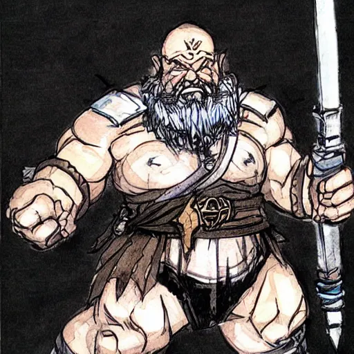 Image similar to Dwarf Barbarian, drawn by Yoji Shinkawa, water color, Dungeons and Dragons, Wizards of the Coast