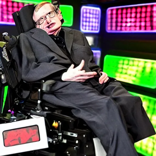 Prompt: stephen hawking wins a brutal lazer tag tournament