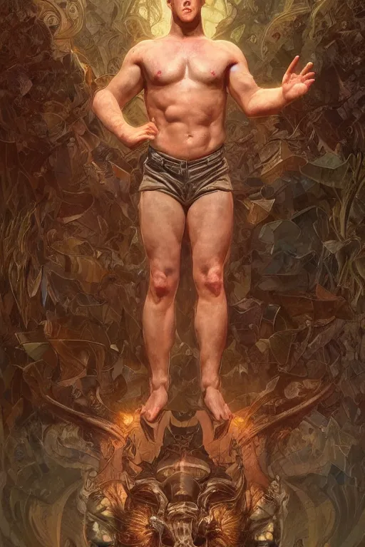 Image similar to portrait of mark zuckerberg as a hulking herculean demon, forest, godlike, full body, fantasy, intricate, elegant, highly detailed, digital painting, artstation, concept art, sharp focus, illustration, art by artgerm and greg rutkowski and alphonse mucha