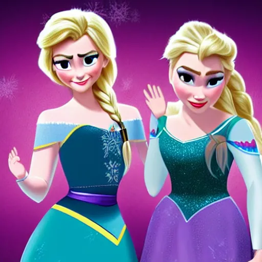 Prompt: Anna and Elsa as professional wrestlers, concept art, disney