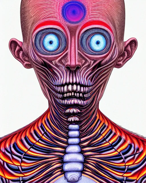 Image similar to human body breaking away, conjuring psychedelic image, part by shintaro kago, part by alex gray, ultra realistic, highly detailed, 8 k, trending on artstation, masterpiece, epic, symmetry