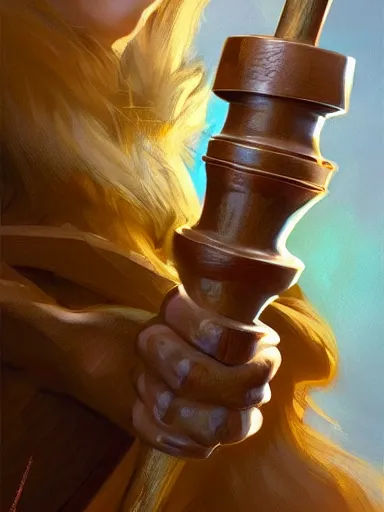 Prompt: a wooden staff. intricate, elegant, highly detailed, digital painting, artstation, concept art, sharp focus, illustration, by justin gerard and artgerm, 8 k