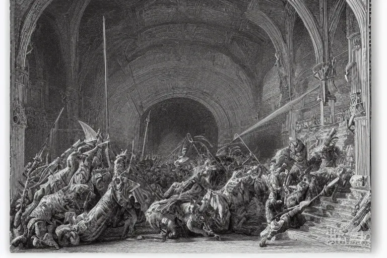 Image similar to highly detailed big open book, open book page, don quixote leave the book, symmetrical, masterpiece, by gene wolfe, highly detailed painting by gustave dore