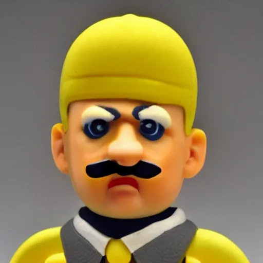 Image similar to adolf hitler banana action figure, well lit, studio light, painted action figure, toy advertisement, toy package