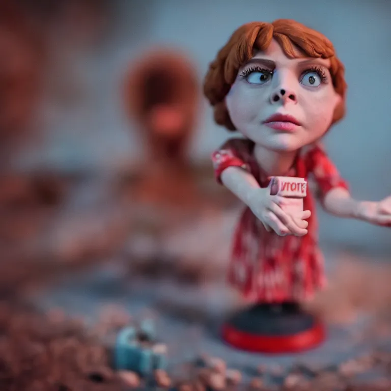 Image similar to a cinematic film still of a claymation stop motion film stranger things, portrait, shallow depth of field, 8 0 mm, f 1. 8