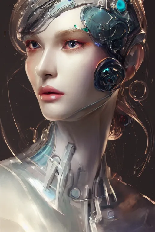 Prompt: Portrait of a young, beautiful and elegant cybernetic android female, full of details, watercolor painting, concept art, smooth, by Ina Wong and wlop ，trending on cgsociety and artstation，8kHDR，light effect