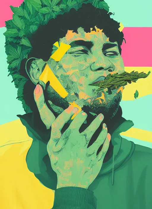 Image similar to profile picture by sachin teng x ofwgkta, marijuana, organic painting, asymmetrical, green, marijuana smoke, matte paint, hard edges, energetic