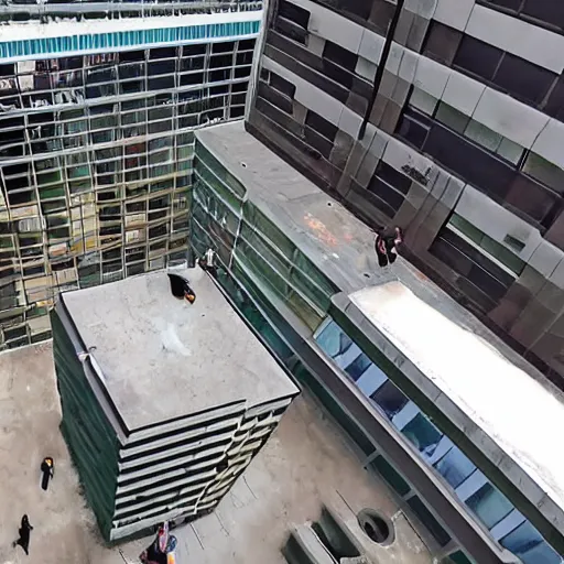 Image similar to parkour fail, falling from high building pov