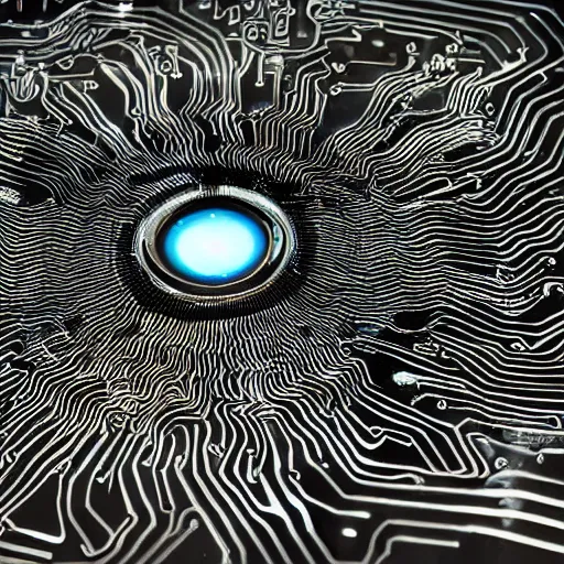 Image similar to Ferrofluid, organic liquid metal, alien bioweapon, generative technology, wet circuit board