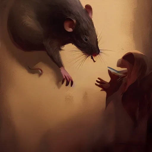 Image similar to greg rutkowski super large evil mouse eating a human person