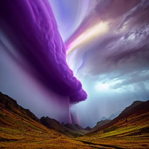 Image similar to amazing photo of a purple tornado in the sky by marc adamus, beautiful dramatic lighting