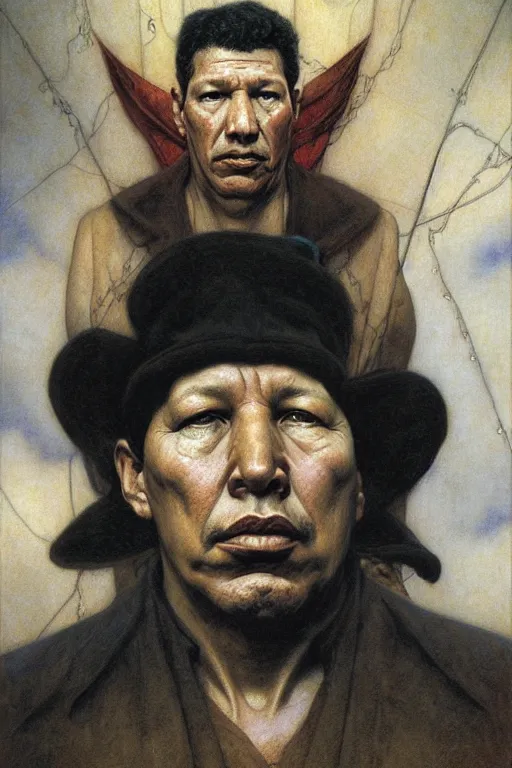 Prompt: a portrait of chavez by wayne barlowe, gustav moreau, goward,  Gaston Bussiere and roberto ferri, santiago caruso, and austin osman spare, occult art