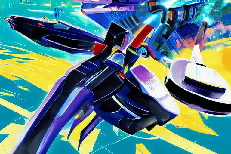 Prompt: A Wipeout 2097 race by Turner and joseph stella, impressionism, poster art, clean shapes