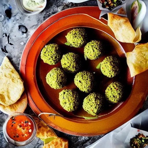 Image similar to high resolution photo of falafel, michelin star, very tasty, food photography, instagram, trending