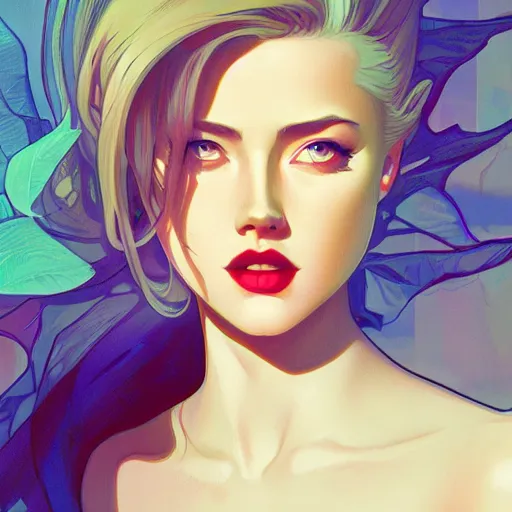 Image similar to Amber Heard, ambient lighting, 4k, alphonse mucha, lois van baarle, ilya kuvshinov, rossdraws, artstation