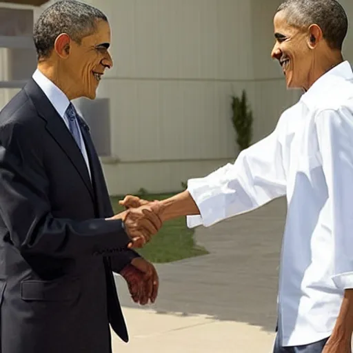 Image similar to press photo of Obama shaking hands with Walter White