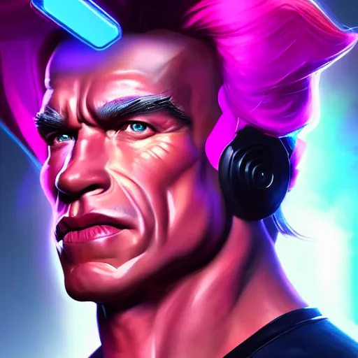 Prompt: a screenshot of arnold schwarzenegger as sombra in overwatch, portrait, fantasy, beautiful face, vivid colors, elegant, concept art, sharp focus, digital art, hyper - realistic, 4 k, unreal engine, highly detailed, hd, dramatic lighting by brom, trending on artstation