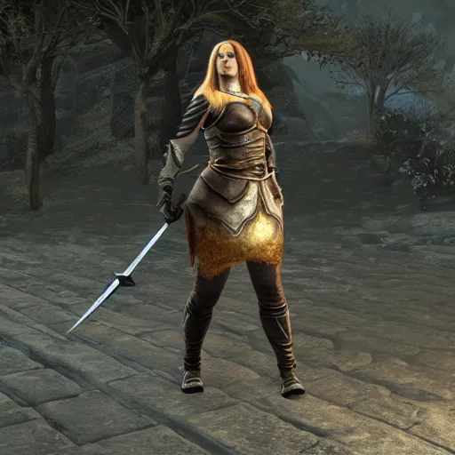 Image similar to adele as a warrior from the video game skyrim, unreal engine, 3 d render