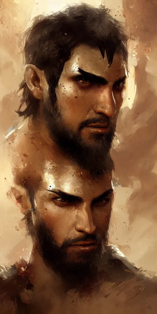 Prompt: prince of persia warrior within face portrait by greg rutkowski and craig mullins