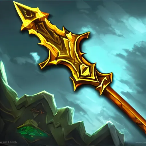 Prompt: yellow broad sword, giant sword, war blade weapon, hearthstone art, fantasy game art style, league of legends style art