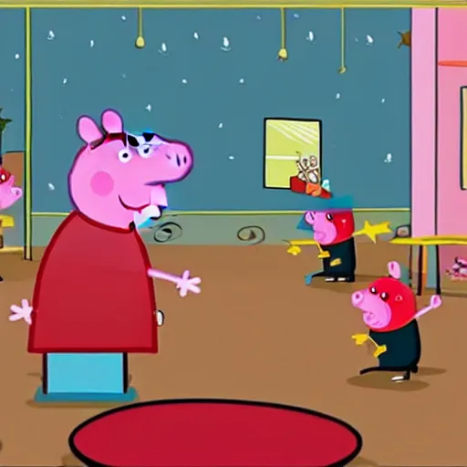 Prompt: An episode of Peppa Pig where Peppa Pig meets Brad Pitt in a chic café
