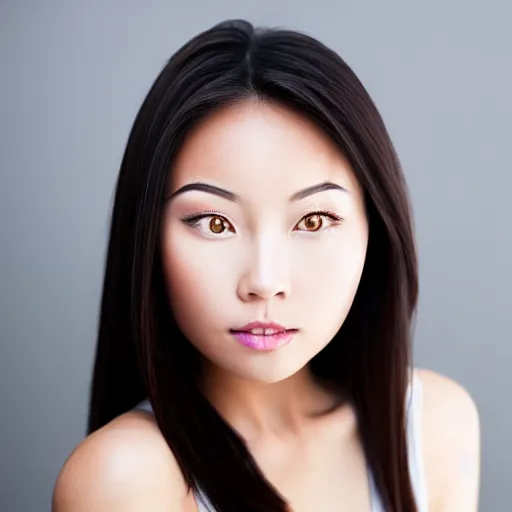Prompt: pretty asian woman, headshot, symmetrical face, hard lighting, photorealistic