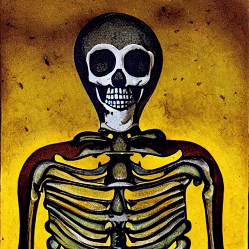 Image similar to jesus skeleton on earth inside a thermonuclear blast in the style of Max Ernst