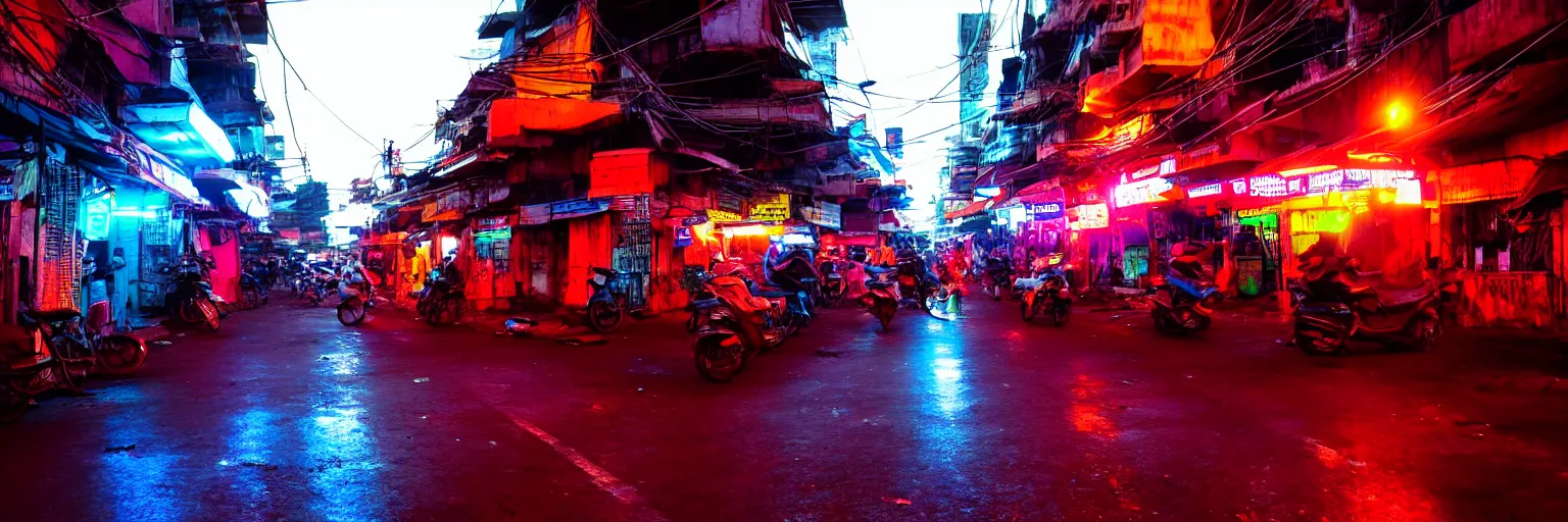 Image similar to Cyberpunk Roads, futuristic Phnom-Penh Cambodia, neon dark lighting