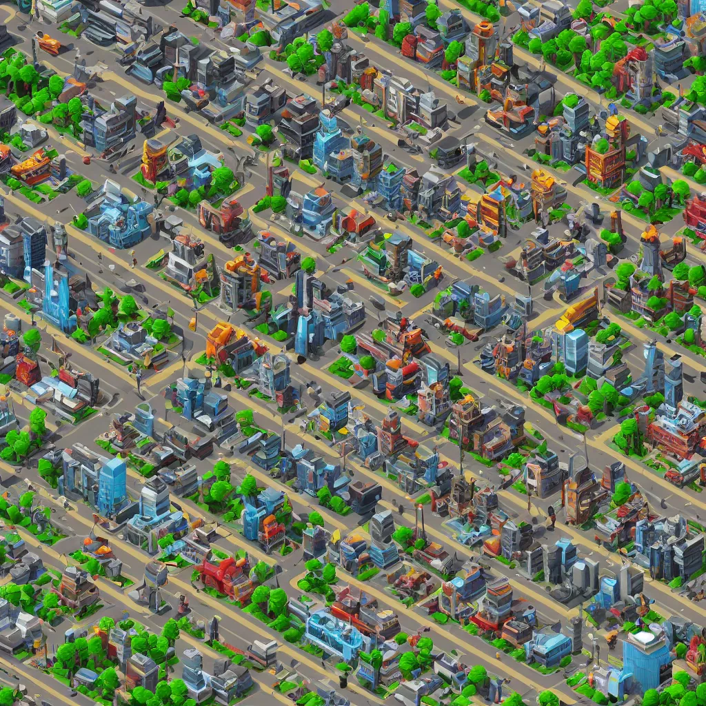 Prompt: scene from simcity isometric