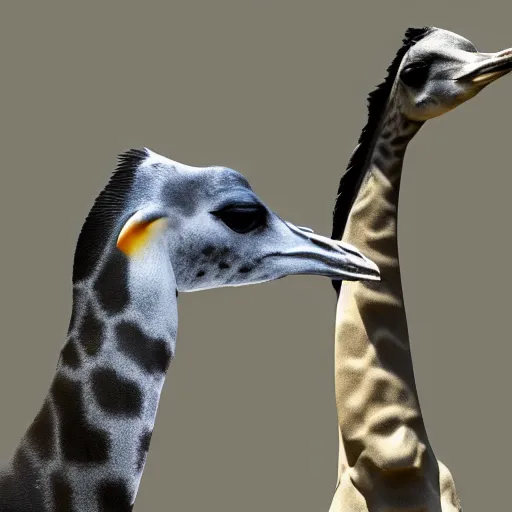 Image similar to a real photograph of a new animal species, a mix hybdrid between a penguin body, a giraffe neck, hyperdetailed mix, photomanipulation