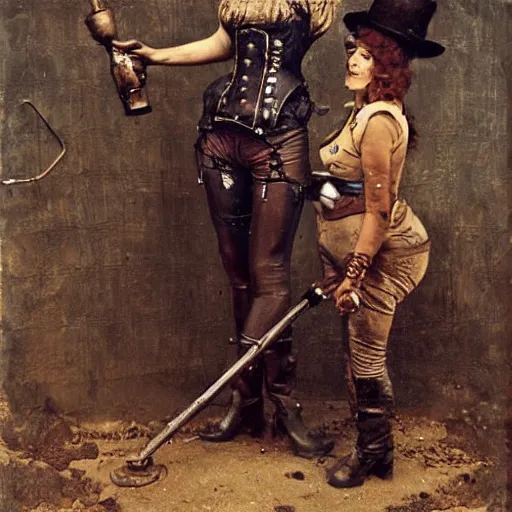 Prompt: female steampunk miner by alfred stevens