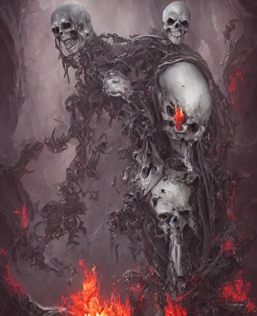 Image similar to death the grim reaper dark evil skull robe decay nightmare by Stanley Artgerm Lau, WLOP, Rossdraws, James Jean, Andrei Riabovitchev, Marc Simonetti, and Sakimichan, trending on artstation, hyperrealist, cinema4D, 8k highly detailed ❤️‍🔥 🔥 💀 🤖 🚀