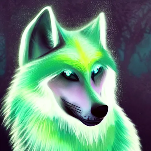 Image similar to Beautiful digital painting of an anthro anthropomorphic pastel-green androgynous wolf, Punk outfit. cute