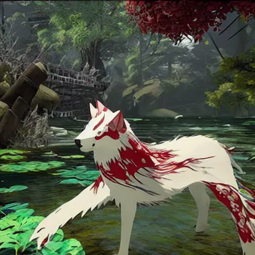 Image similar to « next level graphics ingame okami 2 on playstation 5, nextgen remake, ultra realistic »