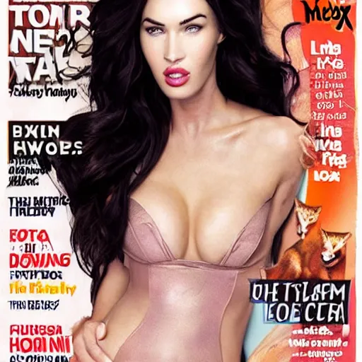 Image similar to megan fox as a fox, humor, magazine