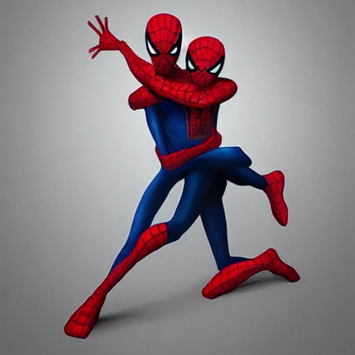 Prompt: “Happy Spider Man and Spider Girl hugging in hall, cinematic light, digital art”