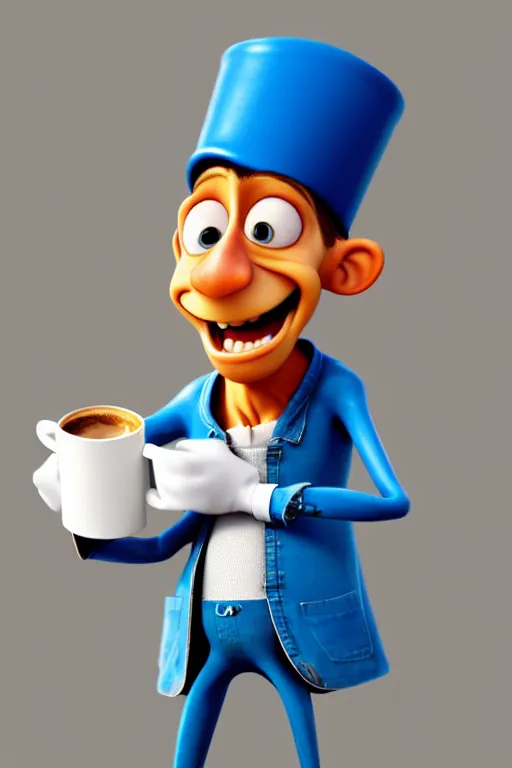 Image similar to portrait of the crazy dentist holding a cup of coffee, full body. pixar disney 4 k 3 d render funny animation movie oscar winning trending on artstation and behance. ratatouille style.