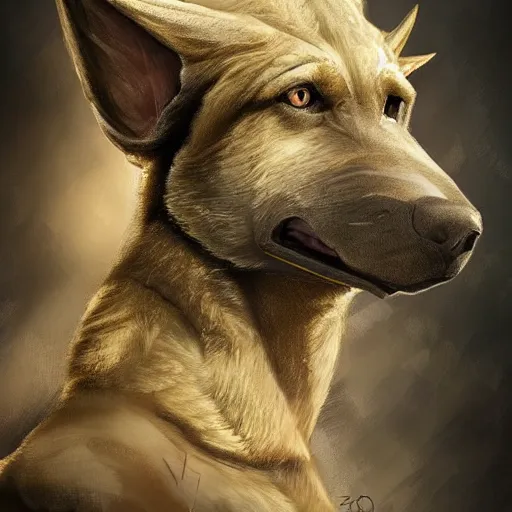 Image similar to a wounded humanoid german shepherd beast - man in military style, sitting on the bed, highly detailed portrait, digital painting, artstation, concept art, smooth, sharp foccus ilustration, artstation