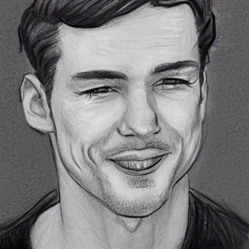 Image similar to a seafairing gay french man with a snooty smug smile, charcoal drawing, black and white, ink and paper, portrait, trending on artstation, behance, deviantart, drawn by tom lovell, artgerm, jsc, j. scott campbell