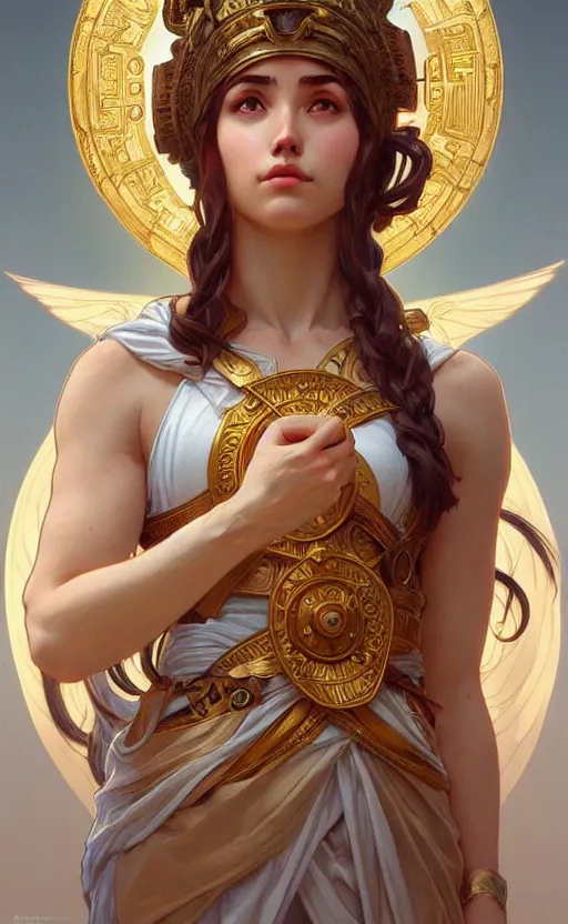 Image similar to ! dream the goddess athena, greek mythology, intricate, upper body, highly detailed, digital painting, artstation, concept art, sharp focus, cinematic lighting, illustration, art by artgerm and greg rutkowski, alphonse mucha, cgsociety